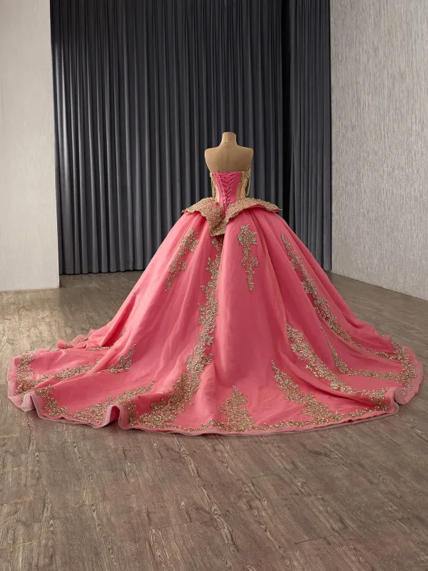 High End Wassermelone Perlenstickerei Perle Pailletten Ballkleider 2025 Ballkleid Bandeau Ärmellos Rückenfreies Kapelle-Schleppe Ball Festliche Kleider