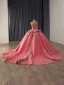 High End Wassermelone Perlenstickerei Perle Pailletten Ballkleider 2025 Ballkleid Bandeau Ärmellos Rückenfreies Kapelle-Schleppe Ball Festliche Kleider