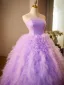 Chic / Beautiful Lavender Cascading Ruffles Prom Dresses 2024 Ball Gown Strapless Sleeveless Backless Floor-Length / Long Prom Formal Dresses