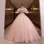 Chic / Belle Rougissant Rose Robe De Bal 2022 Robe Boule Encolure Dégagée Gonflée Manches Courtes Perlage Perle Faux Diamant Dos Nu Longue Robe De Ceremonie