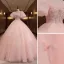 Chic / Belle Rougissant Rose Robe De Bal 2022 Robe Boule Encolure Dégagée Gonflée Manches Courtes Perlage Perle Faux Diamant Dos Nu Longue Robe De Ceremonie