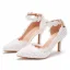 Elegant White Wedding Shoes 2022 Lace Flower Pearl Ankle Strap 8 cm Stiletto Heels Pointed Toe Wedding High Heels