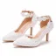 Elegante Witte Parel Kant Bloem Enkelband Bruidsschoenen 2025 8 cm Naaldhakken / Stiletto Spitse Neus Huwelijk Pumps Hoge Hakken