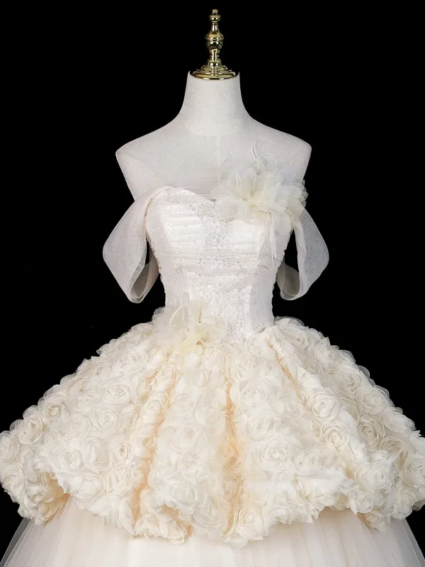 Zauberhaft Champagner Applikationen Spitze Blumen Ballkleider 2026 Ballkleid Off Shoulder Ärmellos Rückenfreies Lange Festliche Kleider