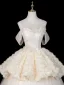 Zauberhaft Champagner Applikationen Spitze Blumen Ballkleider 2026 Ballkleid Off Shoulder Ärmellos Rückenfreies Lange Festliche Kleider