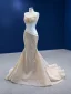 Luxury / Gorgeous Champagne Handmade  Pearl Lace Rhinestone Wedding Dresses 2022 Trumpet / Mermaid Strapless Sleeveless Backless Court Train Wedding