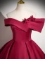 Vintage / Retro Burgundy Satin Prom Dresses 2024 Ball Gown Off-The-Shoulder Sleeveless Backless Floor-Length / Long Prom Formal Dresses