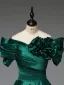 Vintage / Retro Dark Green Prom Dresses 2025 Ball Gown Off-The-Shoulder Short Sleeve Backless Floor-Length / Long Formal Dresses
