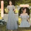 Chic / Belle Bleu Ciel Papillon Appliques Robe Demoiselle D'honneur 2022 Princesse Encolure Carrée Manches Courtes Dos Nu Longue