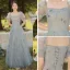 Chic / Belle Bleu Ciel Papillon Appliques Robe Demoiselle D'honneur 2022 Princesse Encolure Carrée Manches Courtes Dos Nu Longue