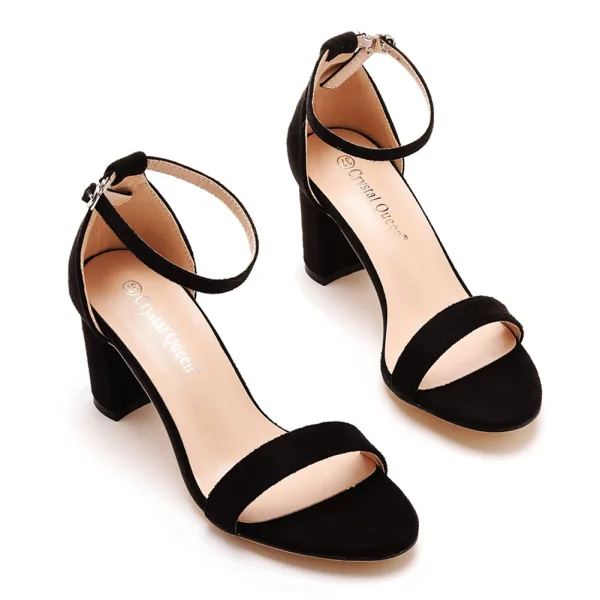Enkla Röd Gatukläder Casual Mocka Sandaler Dam 2023 Ankelband 7 cm Tjocka Klackar Peep Toe Sandaler Högklackade