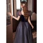 Elegant Purple Suede Sequins Prom Dresses 2022 A-Line / Princess Square Neckline Puffy Short Sleeve Backless Floor-Length / Long Prom Formal Dresses