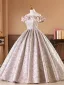 Elegant Nude Printing Prom Dresses 2026 Ball Gown Off-The-Shoulder Short Sleeve Backless Floor-Length / Long Formal Dresses