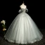 Elegant Grey Beading Sequins Prom Dresses 2022 Ball Gown Scoop Neck Short Sleeve Backless Floor-Length / Long Prom Formal Dresses