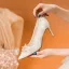 Charming Champagne Lace Pearl Sequins Wedding Shoes 2022 Rhinestone 8 cm Stiletto Heels Pointed Toe Wedding Pumps High Heels