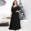 Chic / Beautiful Black Lace Flower Plus Size Evening Dresses 2025 A-Line / Princess V-Neck Short Sleeve Floor-Length / Long Tulle Evening Party Formal Dresses