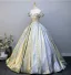 Klassisch Silber Glanz Ballkleider 2025 Ballkleid Rüschen Off Shoulder Kurze Ärmel Rückenfreies Lange Ball Festliche Kleider