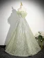 Fashion Sage Green Sequins Prom Dresses 2024 Ball Gown Off-The-Shoulder Sleeveless Backless Floor-Length / Long Prom Formal Dresses