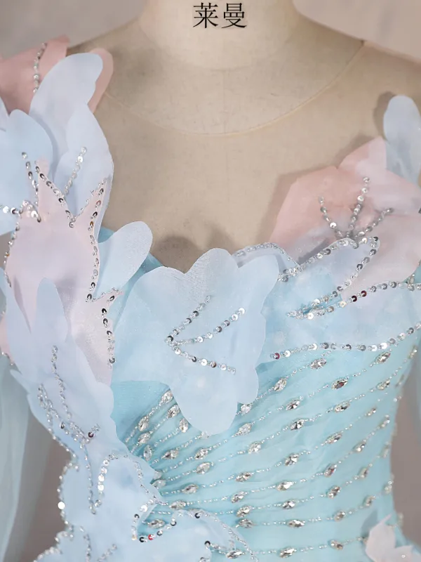 Chic / Beautiful Sky Blue Beading Sequins Appliques Prom Dresses 2025 Ball Gown Scoop Neck Sleeveless Backless Floor-Length / Long Formal Dresses