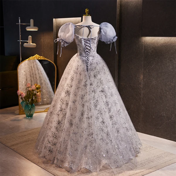 Beautiful Grey Gown Gray Tulle Floor Length Prom Dress, Beautiful A-Line Off The Shoulder Beautiful Grey Gown Gray Tulle Floor Length Prom Dress, Beautiful A-Line Off The Shoulder