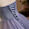 Chic / Beautiful Ocean Blue Appliques Prom Dresses 2024 A-Line / Princess Strapless Sleeveless Backless Floor-Length / Long Prom Formal Dresses