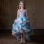 Charmant Himmelblau Perlenstickerei Pailletten Geburtstag Fallende Rüsche Blumenmädchenkleider Ballkleid 2025 Spaghettiträger Ärmellos Rückenfreies Asymmetrisch