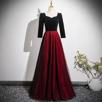 Vintage Originale Bordeaux Glitter Robe De Bal 2025 Princesse Encolure Carrée Manches Longues Dos Nu Longue Promo Robe De Ceremonie