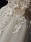 Chic / Beautiful White Pearl Rhinestone Lace Flower Wedding Dresses 2024 A-Line / Princess Off-The-Shoulder Short Sleeve Backless Sweep Train Wedding