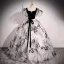 Elegant Black Printing Prom Dresses 2023 Ball Gown Square Neckline Puffy Short Sleeve Backless Bow Sash Floor-Length / Long Prom Formal Dresses