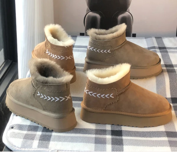 Keep Warm Winter Brown Street Wear Suede Snow Boots 2024 Leather Round Toe Womens Boots