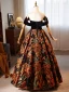 Vintage / Retro Black Printing Prom Dresses 2024 Ball Gown Off-The-Shoulder Sleeveless Backless Floor-Length / Long Prom Formal Dresses