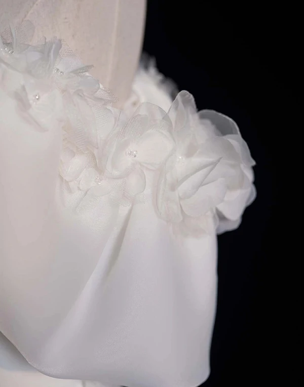 Vintage / Retro White Ruffle Satin Wedding Dresses 2024 Trumpet / Mermaid Off-The-Shoulder Short Sleeve Backless Court Train Wedding
