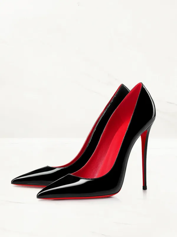 Sexy Black Evening Party Red Sole Leather Pumps 2023 12 cm Stiletto Heels Pointed Toe