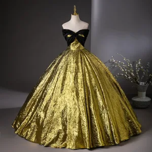 Vintage Originale Noire Doré Robe Boule Robe De Bal 2024 Bustier Sans Manches Dos Nu Longue Promo Robe De Ceremonie