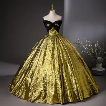 Vintage Retro Black Gold Ball Gown Prom Dresses 2024 Strapless Sleeveless Backless Floor Length Long Prom Formal Dresses