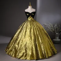 Vintage Negro Oro Ball Gown Vestidos de gala 2024 Sin Tirantes Sin Mangas Sin Espalda Largos Gala Vestidos Formales