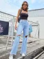 Ripped Women Sky Blue High Waist Denim Jeans 2021 Street Wear Wide Leg Cotton Bottoms Pants