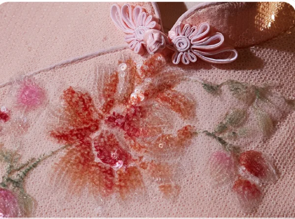 Chinesischer Stil Rosa Pailletten Cheongsam Abendkleider 2024 Meerjungfrau Stehkragen Geschwollenes Kurze Ärmel Schleife Wadenlang Abend Festliche Kleider