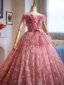 Flower Fairy Candy Pink Appliques Floral Prom Dresses 2025 Ball Gown Off-The-Shoulder Short Sleeve Backless Sweep Train Formal Dresses