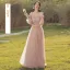 Chic / Beautiful Blushing Pink Beading Bridesmaid Dresses 2022 A-Line / Princess Short Sleeve Backless Floor-Length / Long Bridesmaid Dresses
