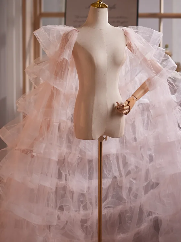 Fashion Blushing Pink Cascading Ruffles Prom Tulle shawl 2026