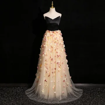 Mooie Prachtige Champagne Appliques Galajurken 2024 A Lijn Strapless Mouwloos Ruglooze Sweep Trein Gala Gelegenheid Jurken