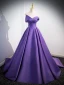 Elegant Grape Prom Dresses 2024 Ball Gown Off-The-Shoulder Short Sleeve Backless Sweep Train Prom Formal Dresses