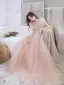 Chic / Beautiful Blushing Pink Beading Appliques Evening Dresses 2022 A-Line / Princess Scoop Neck Short Sleeve Backless Floor-Length / Long Prom Formal Dresses