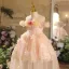 Bling Bling Blushing Pink Sequins Appliques Birthday Flower Girl Dresses 2025 Ball Gown Scoop Neck Short Sleeve Tea-length Tulle