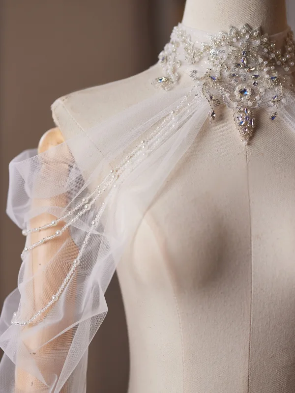 Moda Białe Frezowanie Perła Rhinestone Tiulowe Wieczorowe szal 2026