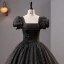Vintage / Retro Black Rhinestone Sequins Lace Flower Prom Dresses 2023 Ball Gown Square Neckline Puffy Short Sleeve Backless Floor-Length / Long Prom Formal Dresses