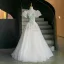 Élégant Blanche Perlage Paillettes Perle Robe De Bal 2026 Robe Boule Encolure Carrée Gonflée Manches Courtes Dos Nu Longue Robe De Ceremonie