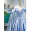 Elegante Himmelblau Ballkleider 2021 A Linie Gekreuzte Träger Rüschen Einfarbig Satin Off Shoulder Lange Tanzen Festliche Kleider