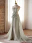 Sexy Vert Cendré Volants Fendue devant Robe De Bal 2026 Trompette / Sirène Bustier Sans Manches Dos Nu Train De Balayage Robe De Ceremonie